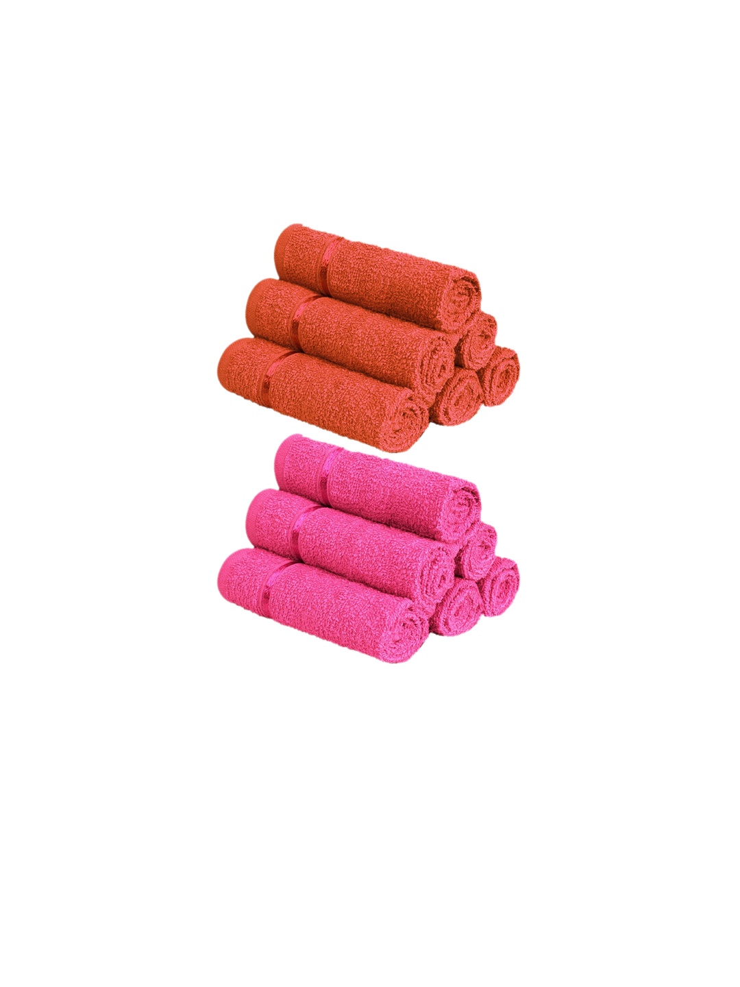 

Story@home Set Of 12 Pink & Orange Solid 450 GSM Pure Cotton Face Towels