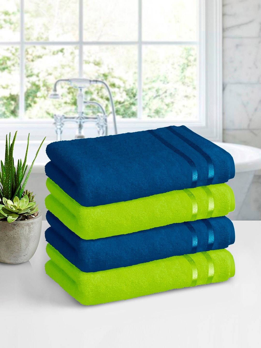 

Story@home Green & Blue Pack of 4 450 GSM Pure Cotton Bath Towels