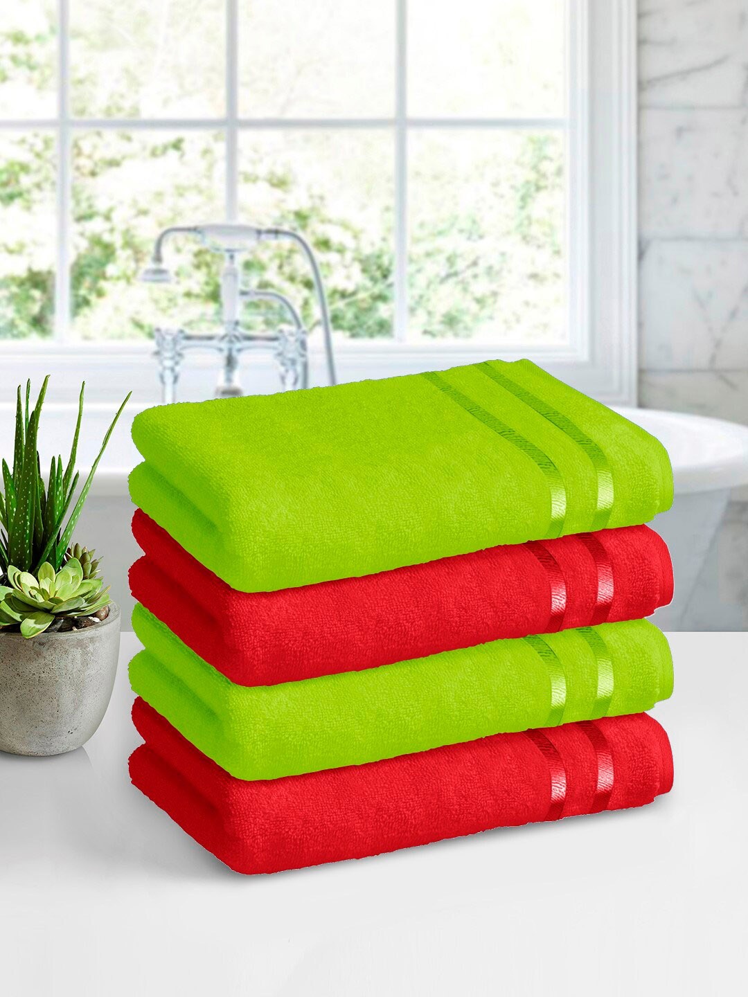 

Story@home Red & Green Pack of 4 450 GSM Pure Cotton Bath Towels