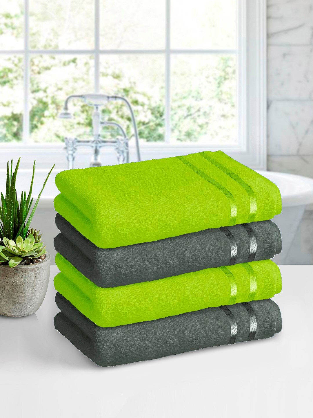 

Story@home Green & Charcoal Grey Pack of 4 450 GSM Pure Cotton Bath Towels