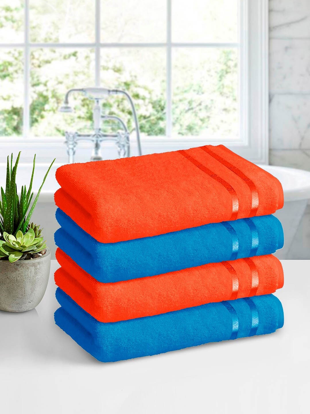 

Story@home Orange & Blue Pack of 4 450 GSM Pure Cotton Bath Towels