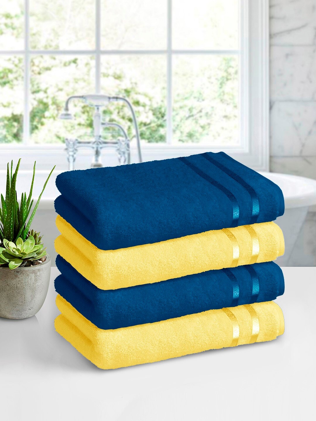 

Story@home Blue & Yellow Pack of 4 450 GSM Pure Cotton Bath Towels