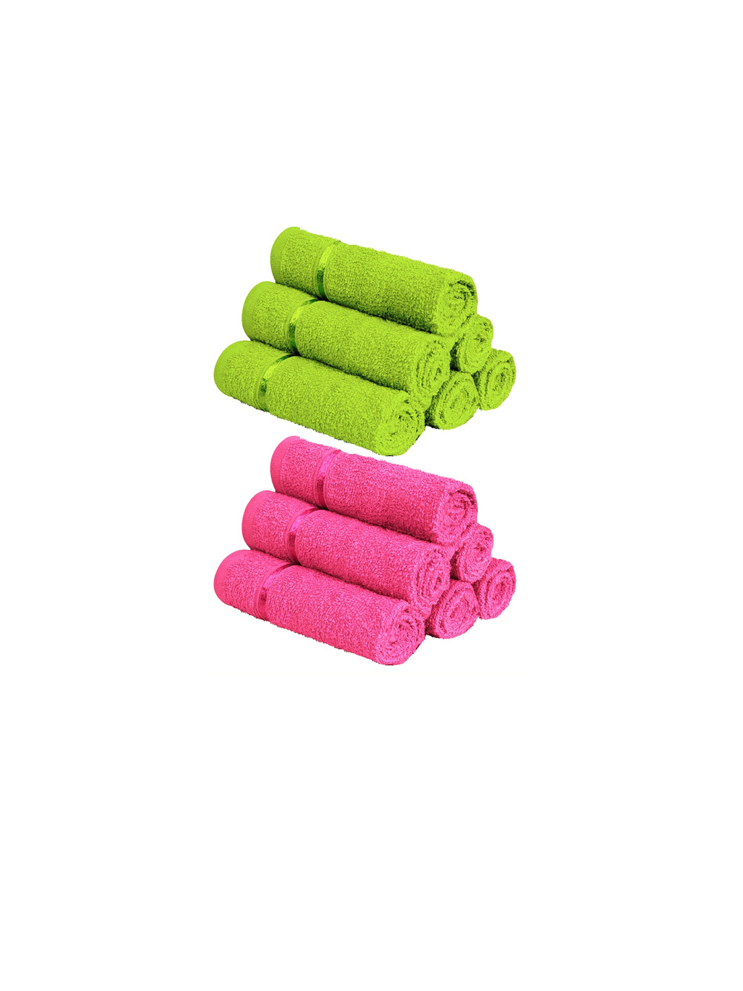 

Story@home Set Of 12 Pink & Green Solid 450 GSM Pure Cotton Face Towels