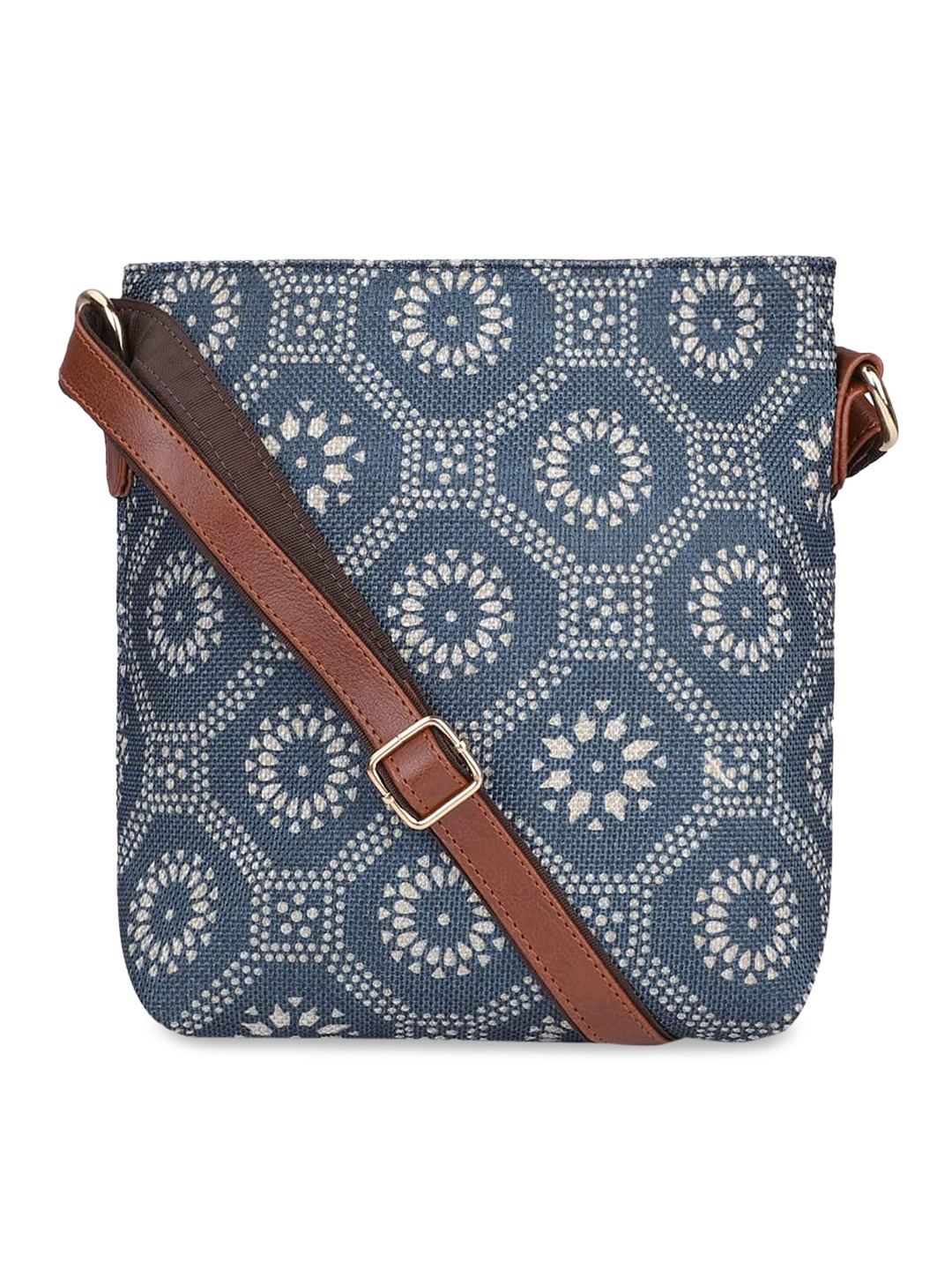 

THE CLOWNFISH Blue & Grey Ethnic Motifs Printed Structured Sling Bag