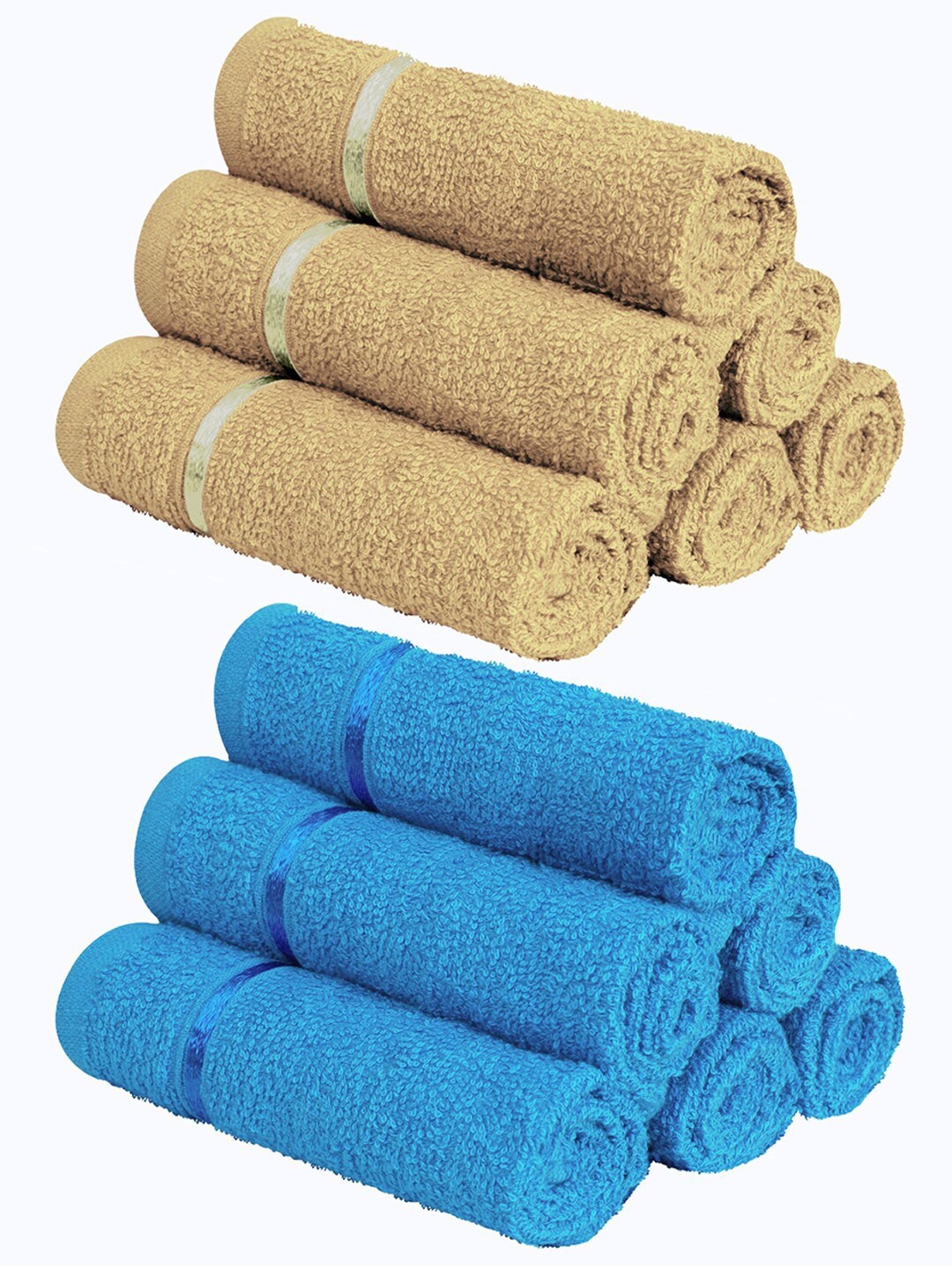 

Story@home Blue & Beige Set Of 12 Solid 450 GSM Pure Cotton Face Towels