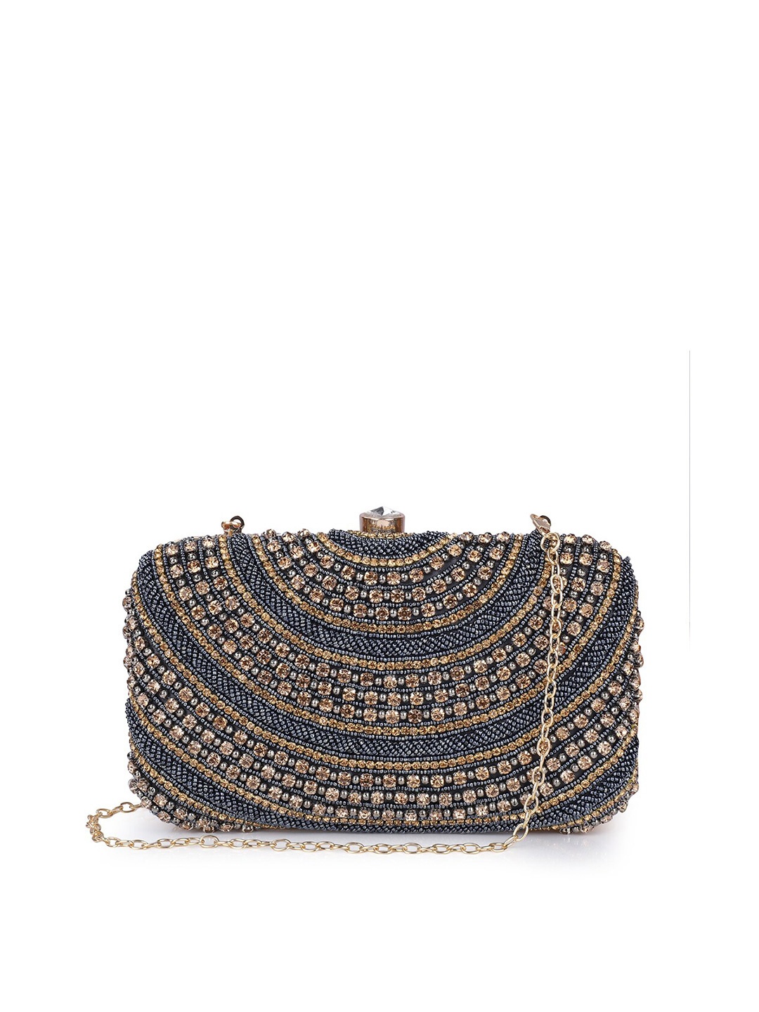 

THE CLOWNFISH Fabia Women Blue & Gold-Toned Embellished Envelope