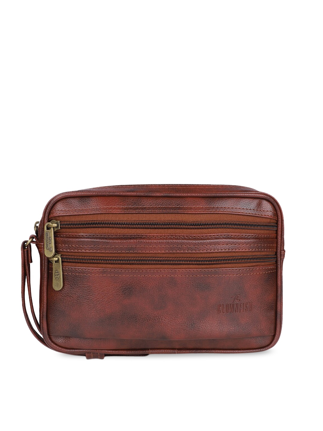 

THE CLOWNFISH Brown Textured Wrist Travel Pouch
