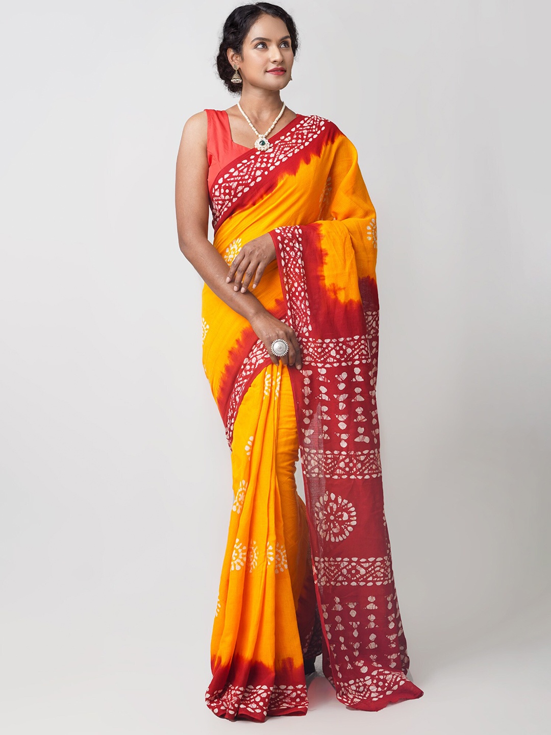 

Unnati Silks Orange & Maroon Batik Kota Saree