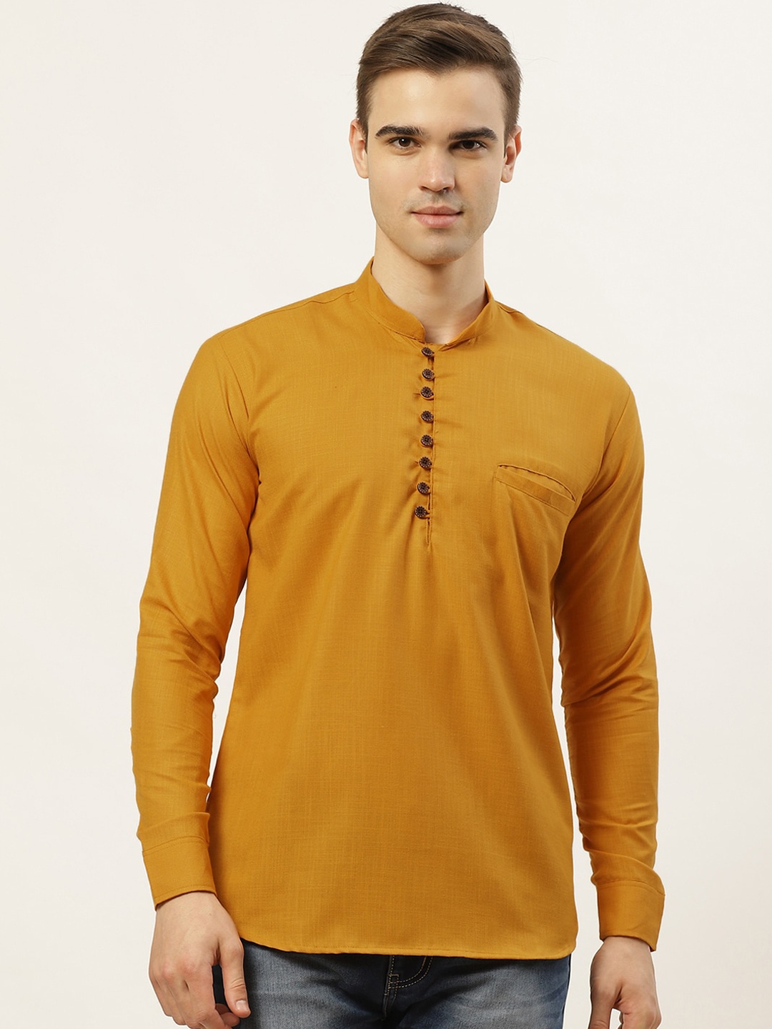

Jompers Men Mustard Yellow Pure Cotton Kurta