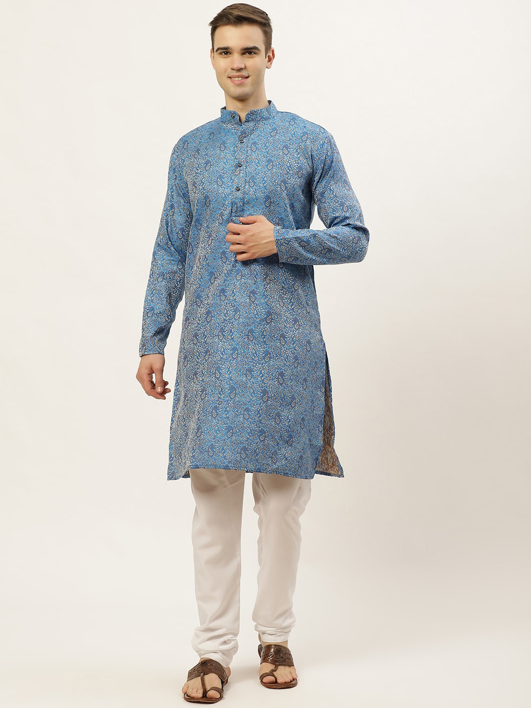 

Jompers Men Blue Paisley Woven Design Kurta with Pyjamas