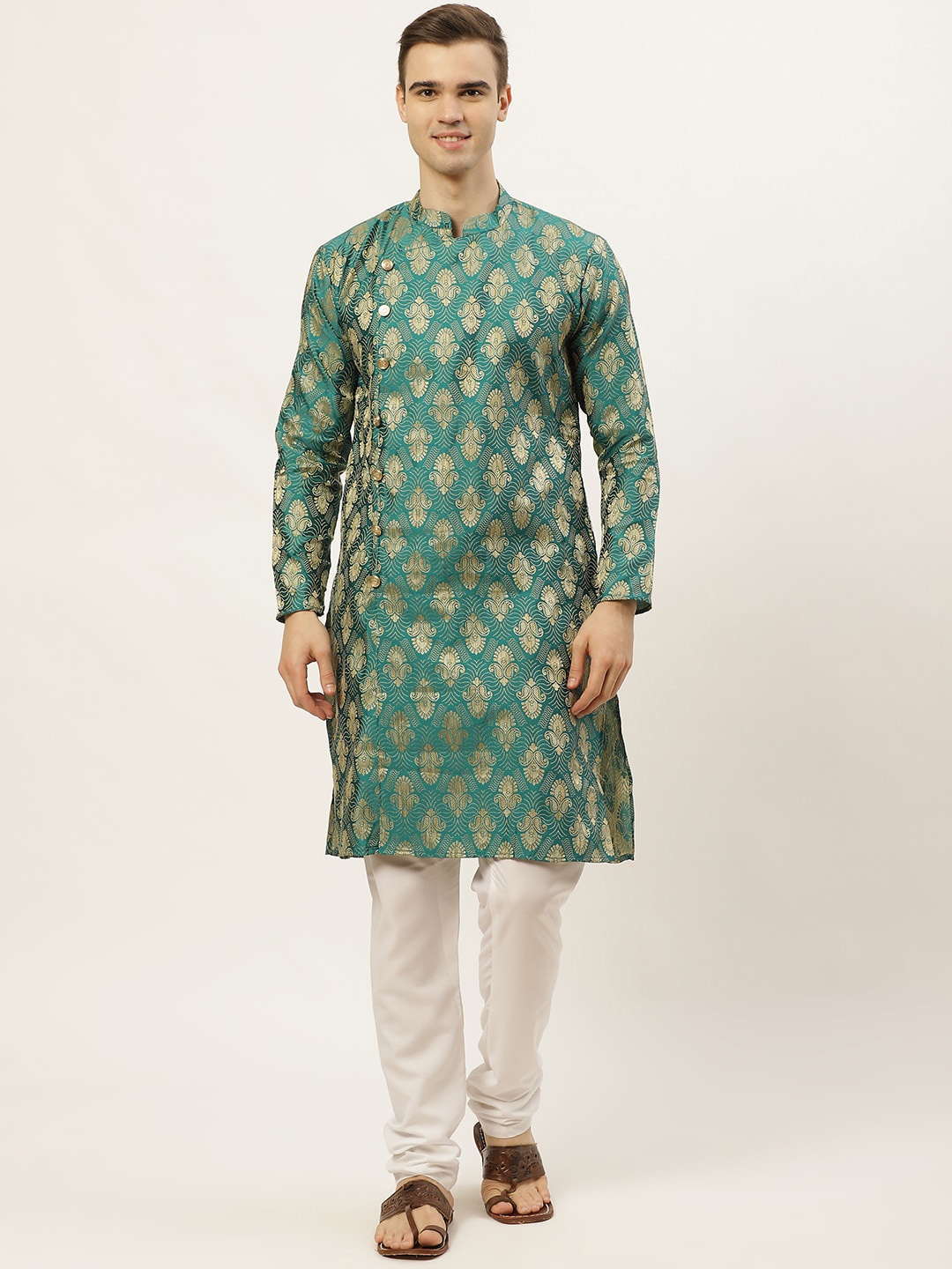 

Jompers Men Green Woven Design Kurta with Pyjamas