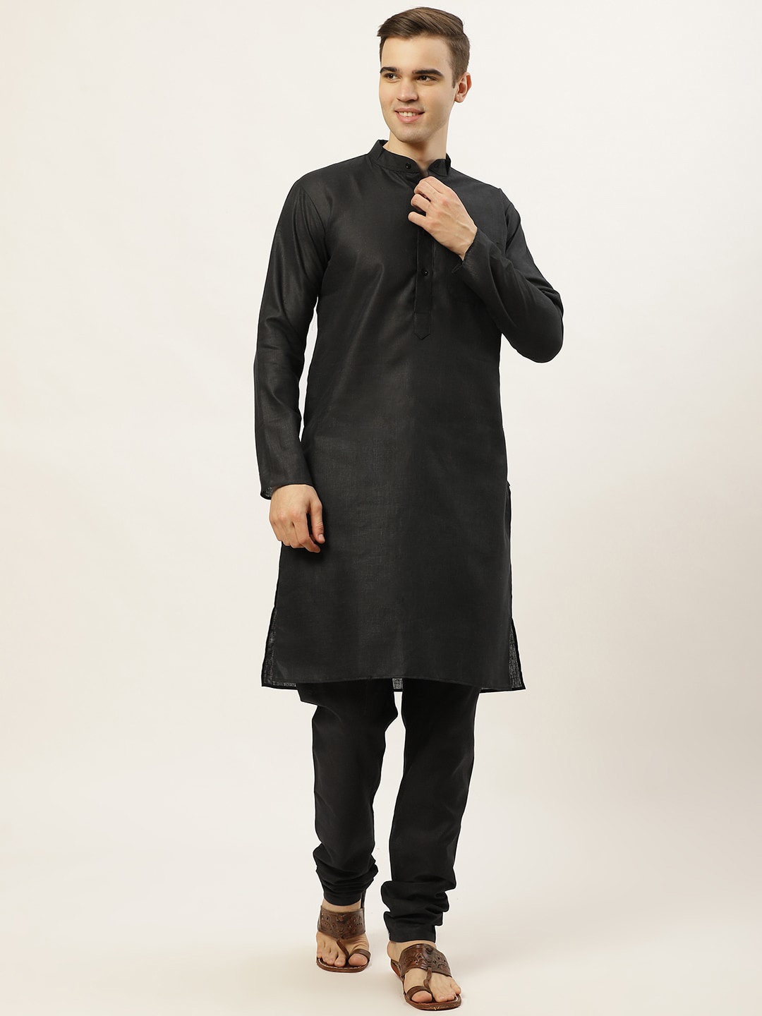 

Jompers Men Black Pure Cotton Kurta with Churidar