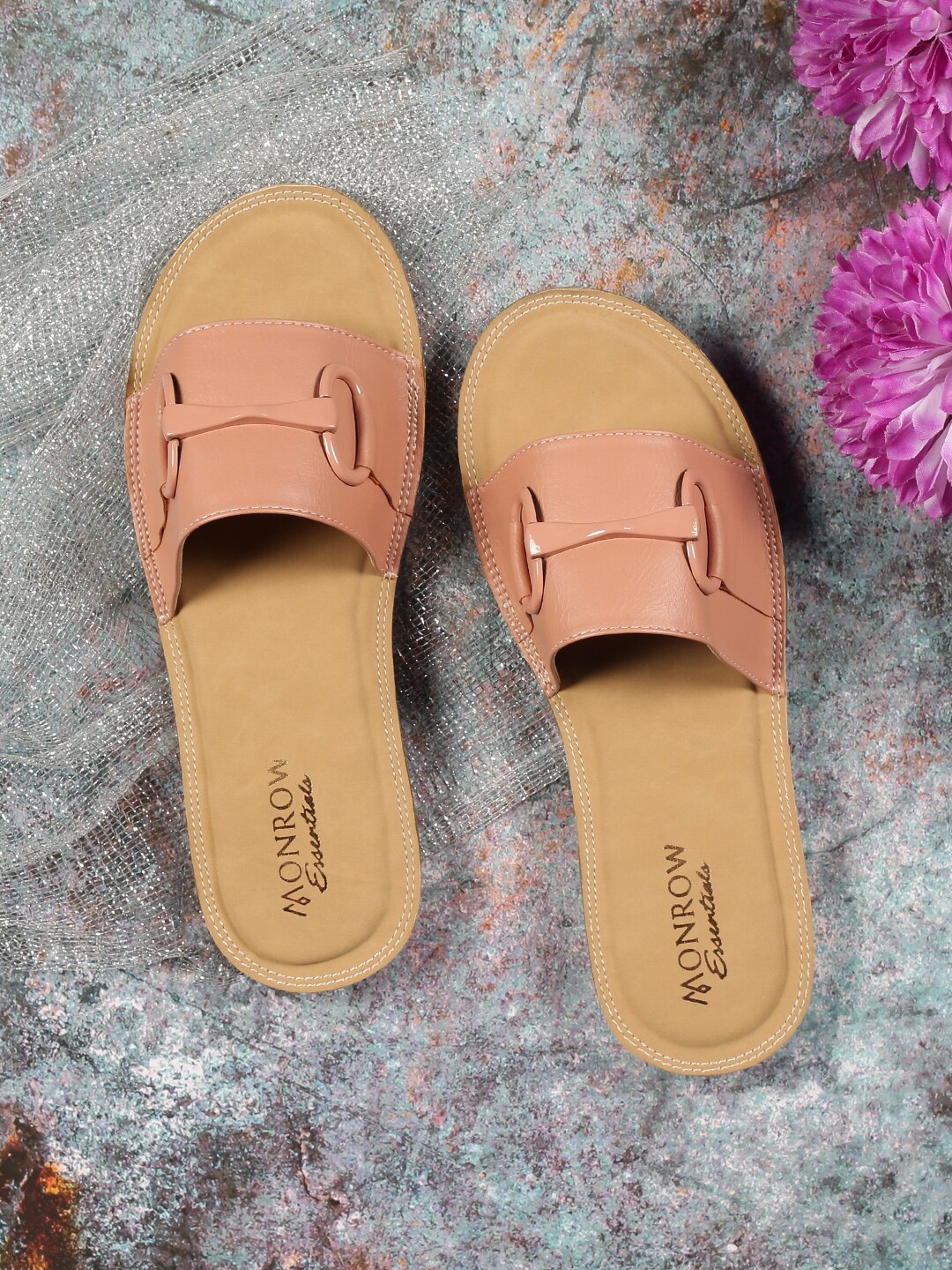 

Monrow Women Beige Open Toe Flats with Buckles