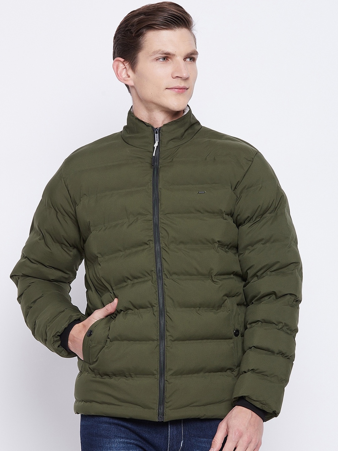 

Okane Men Olive Green Solid Lightweight Puffer Jacket