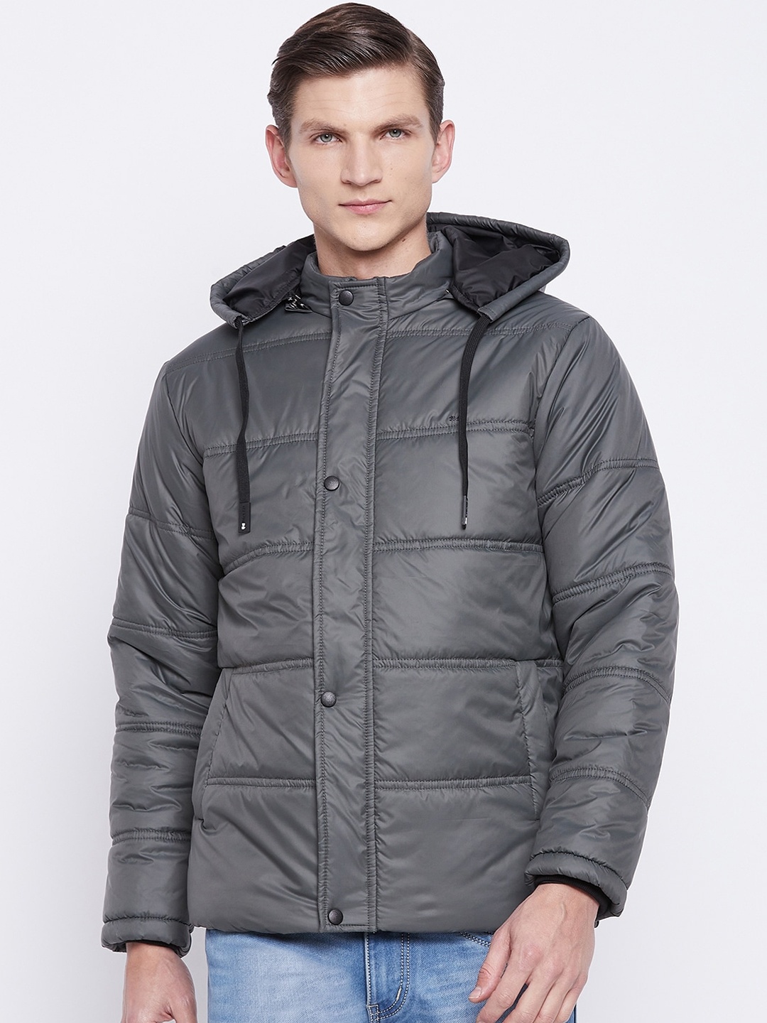 

Okane Men Grey Lightweight Hooded Padded Jacket