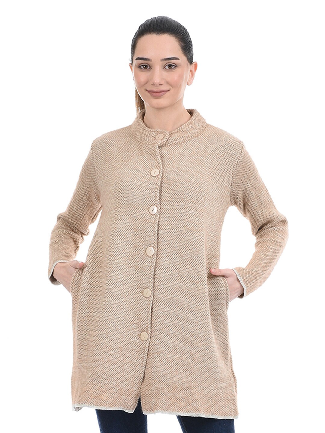 

American Eye Women Beige Longline Cardigan