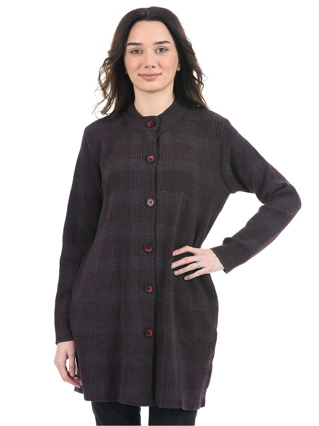

American Eye Checked Acrylic Longline Cardigan, Grey
