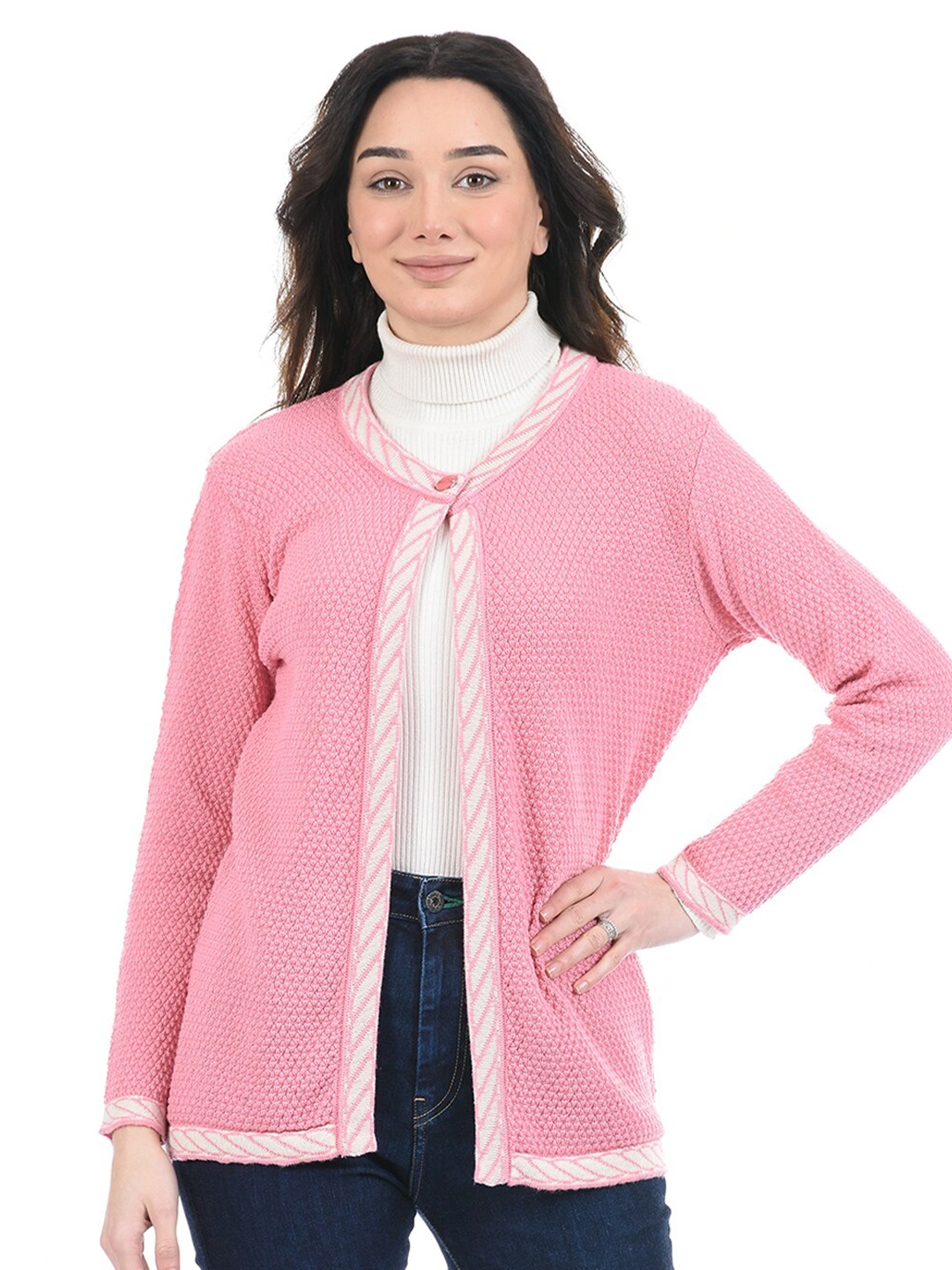 

American Eye Women Pink & White Cardigan