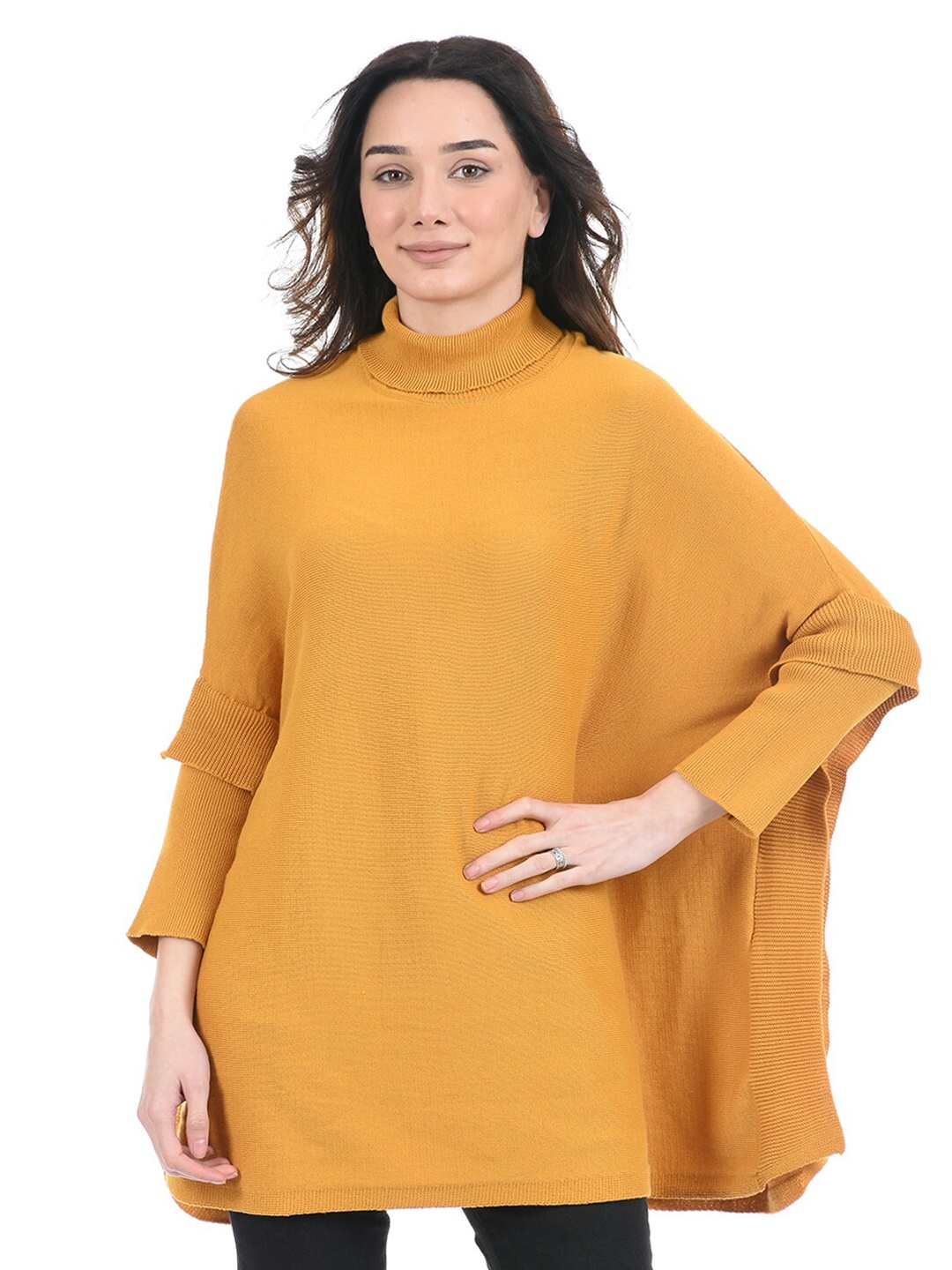 

American Eye Turtle Neck Acrylic Longline Poncho, Mustard