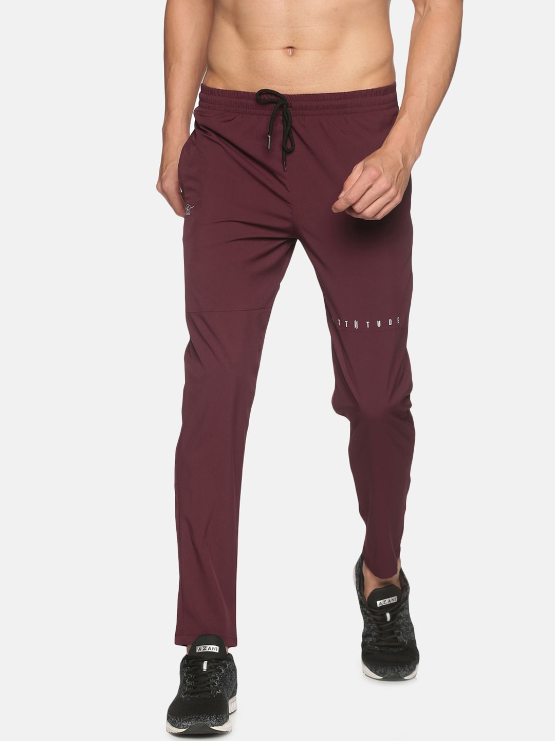 

ATTIITUDE Men Maroon & White Brand Logo Printed Slim-Fit Dry Fit Track Pants