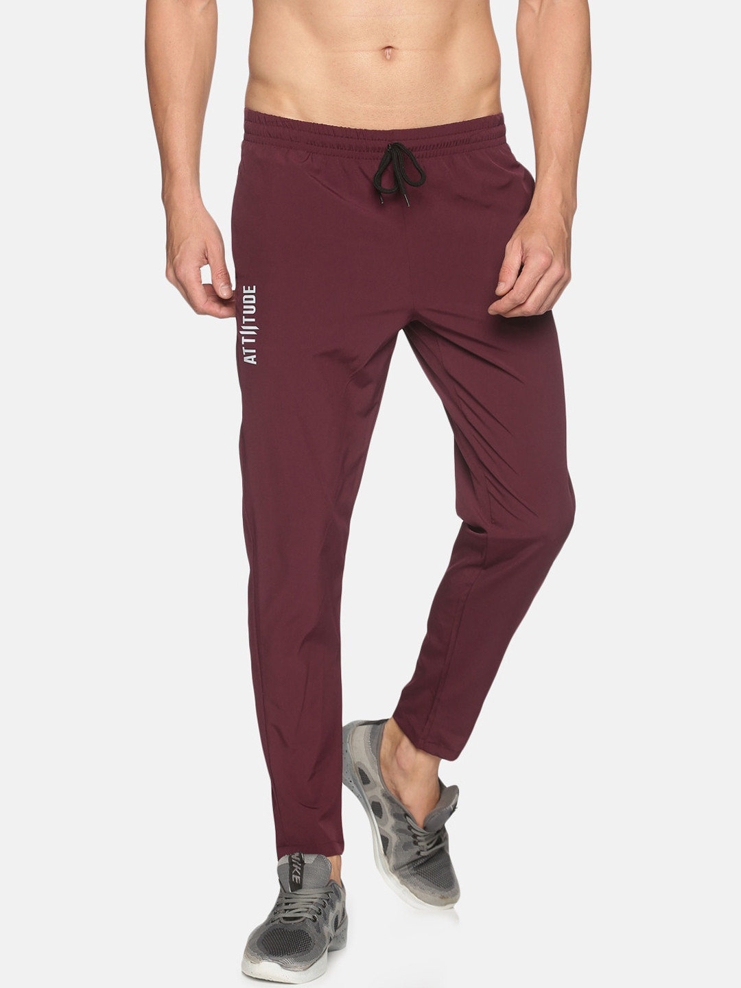 

ATTIITUDE Men Maroon & White Brand Logo Printed Slim-Fit Dry Fit Track Pants