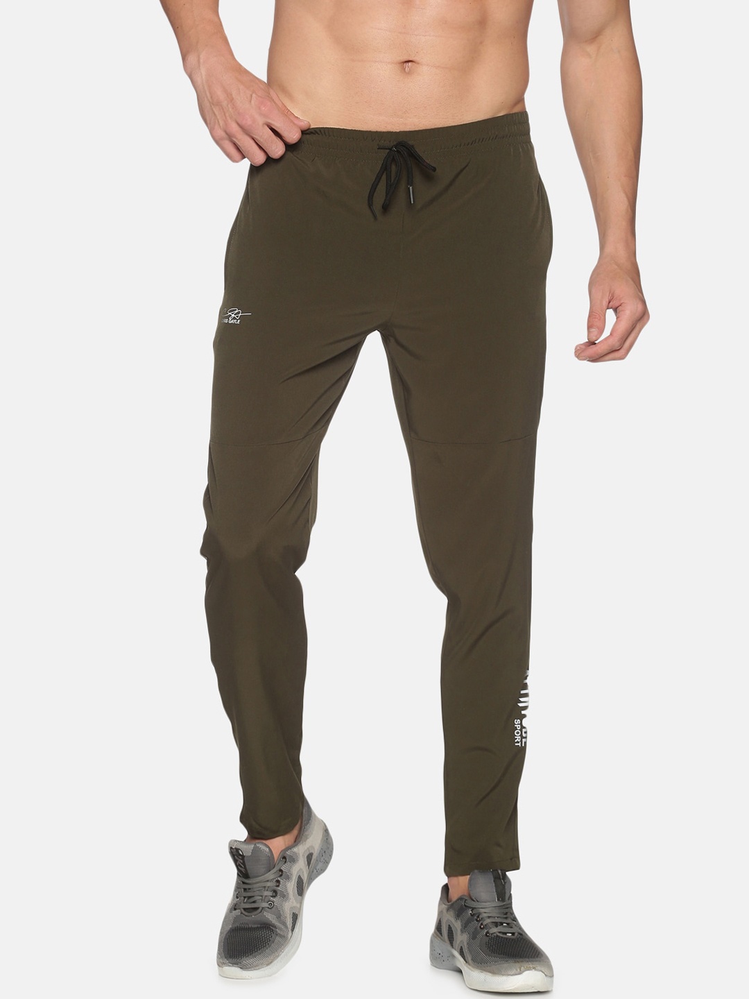 

ATTIITUDE Men Olive-Green Solid Slim-Fit Dry Fit Track Pants