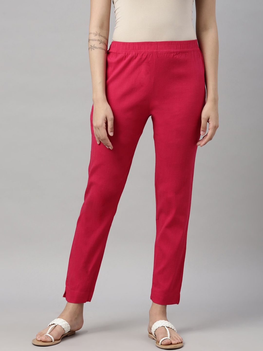 

GOLDSTROMS Women Fuchsia Pink Cotton Cigarette Trousers