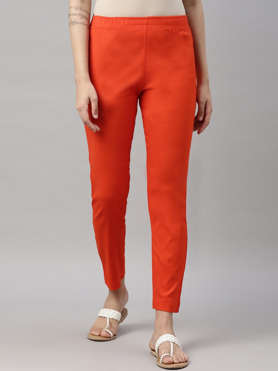 

GOLDSTROMS Women Orange Cotton Cigarette Trousers