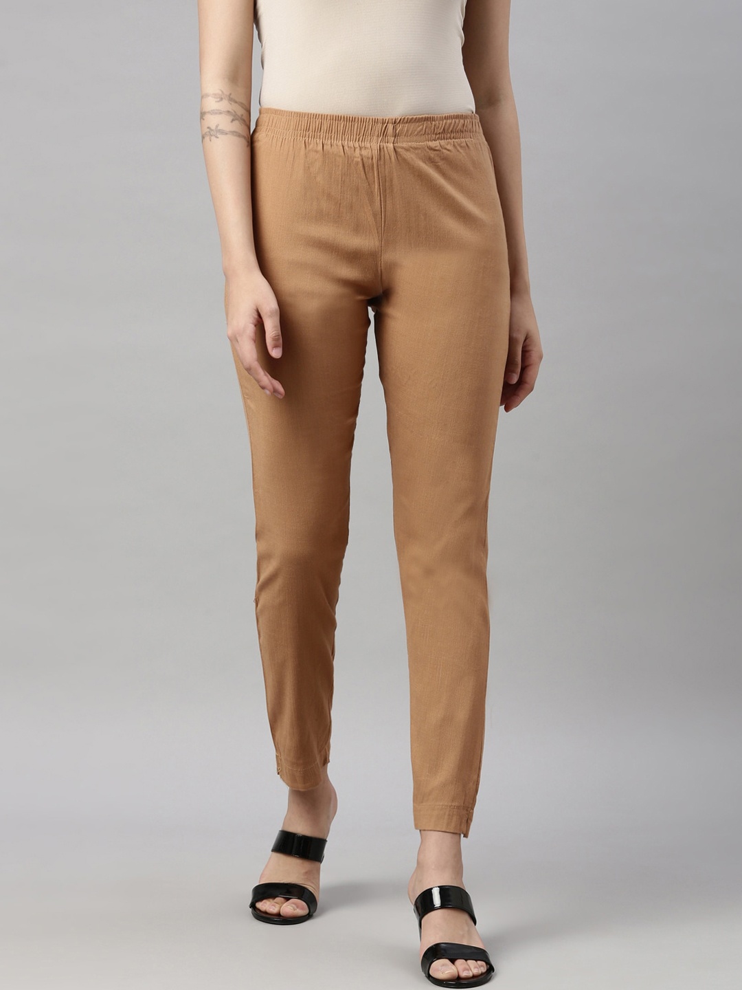 

GOLDSTROMS Women Khaki Cotton Cigarette Trousers