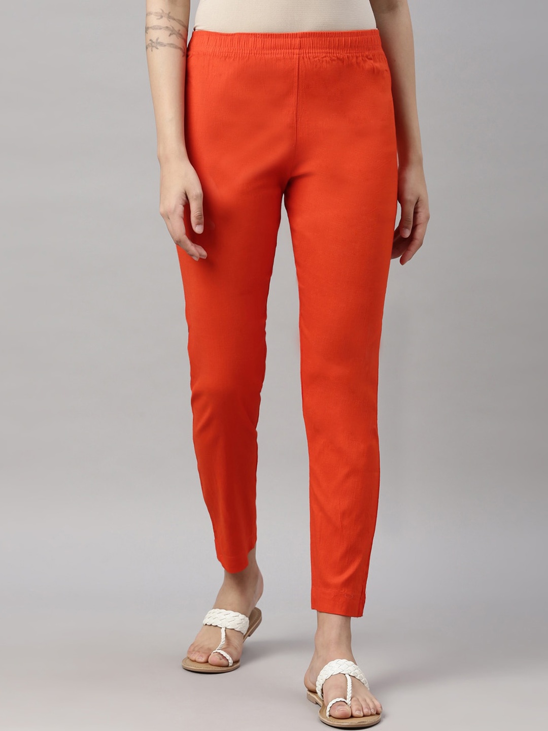 

GOLDSTROMS Women Orange Cotton Cigarette Trousers