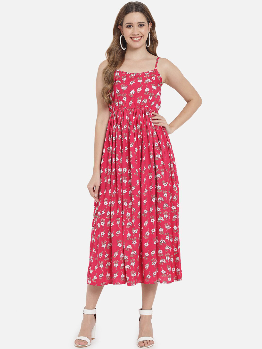 

Meeranshi Fuchsia Pink Floral Midi Dress