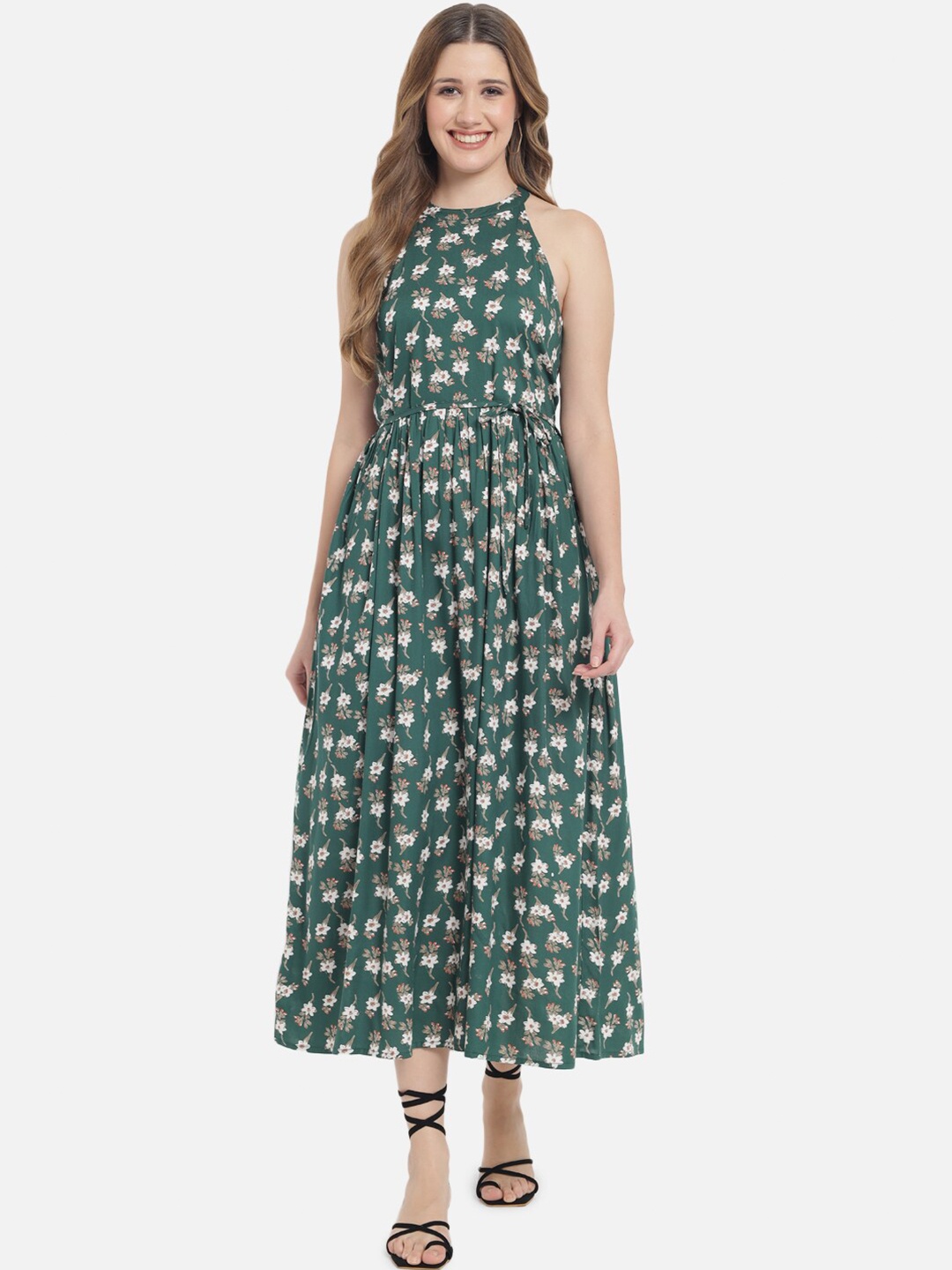 

Meeranshi Green & White Floral Maxi Dress