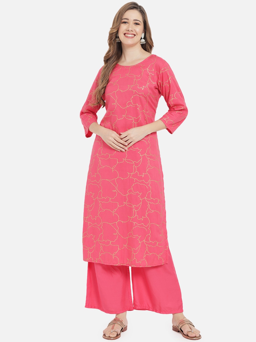 

Meeranshi Women Pink Foil Printed Kurta with Palazzos