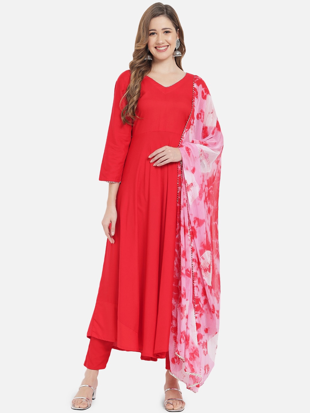 

Meeranshi Women Red & Pink Gotta Patti Kurta with Trousers & Dupatta