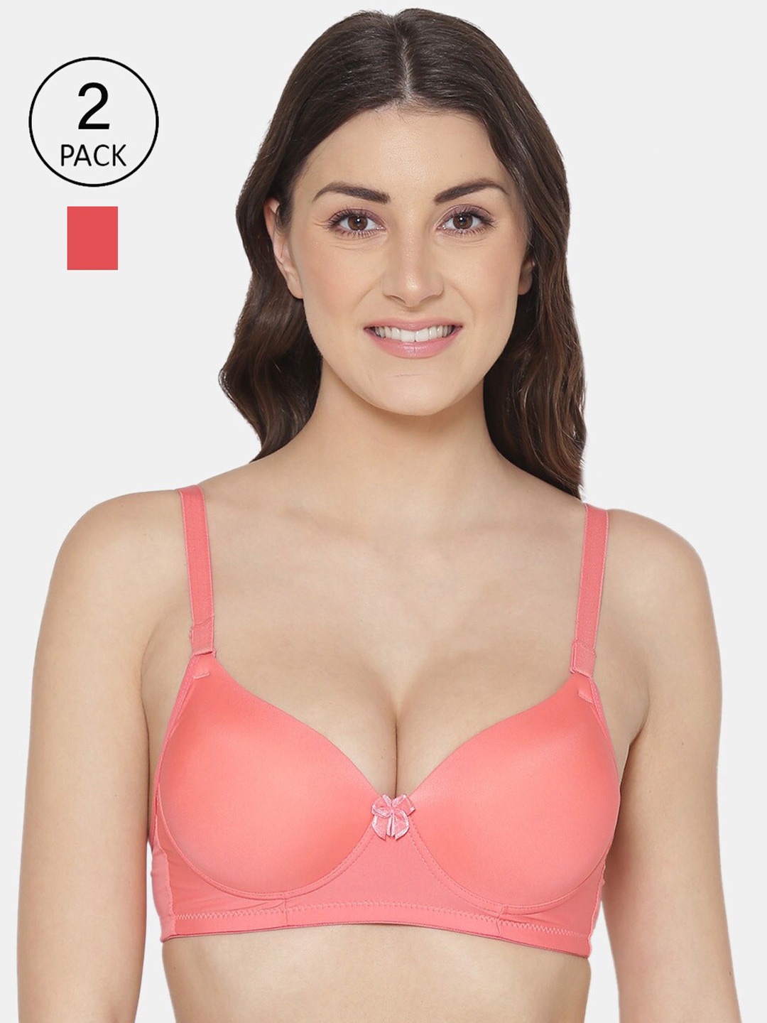 

Tweens Women Coral Solid Pack of 2 Heavily Padded Push-Up Cotton Bra