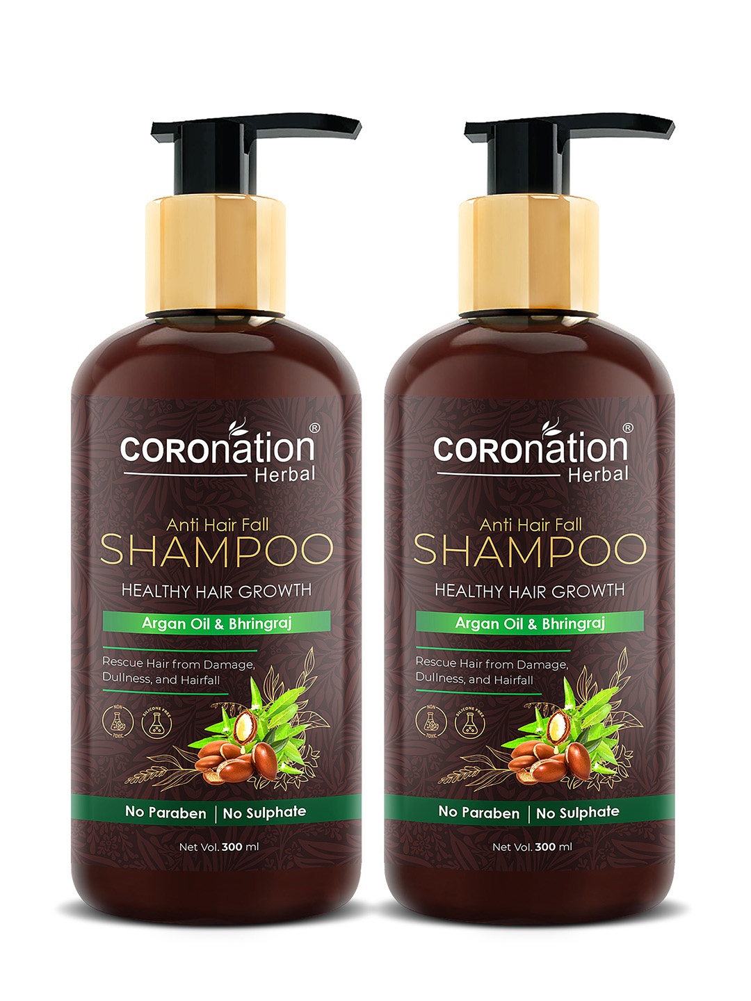 

COROnation Herbal Set of 2 Argan Oil & Bhringraj Anti Hair Fall Shampoo 300 ml Each, Brown