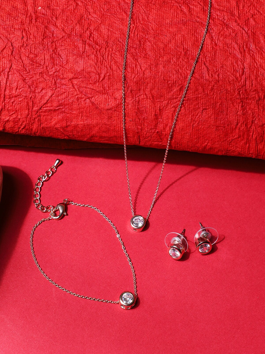 

AQUASTREET Rose Gold-Plated & CZ Studded Jewellery Set
