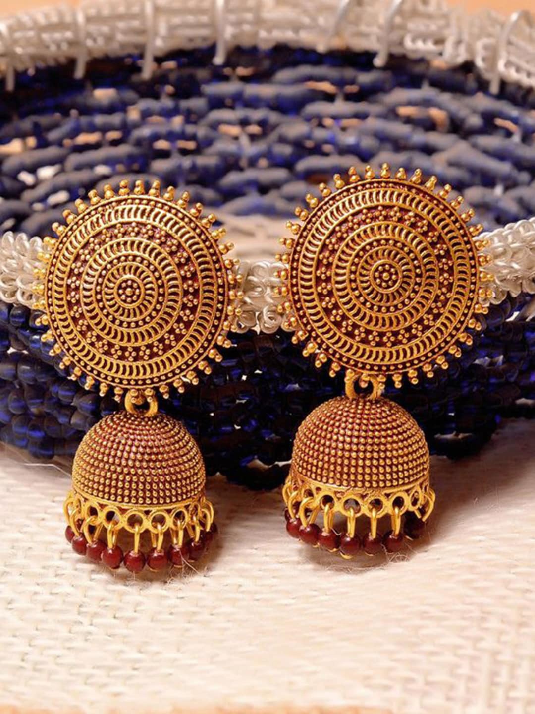 

Vembley Woman Maroon Dome Shaped Jhumkas Earrings