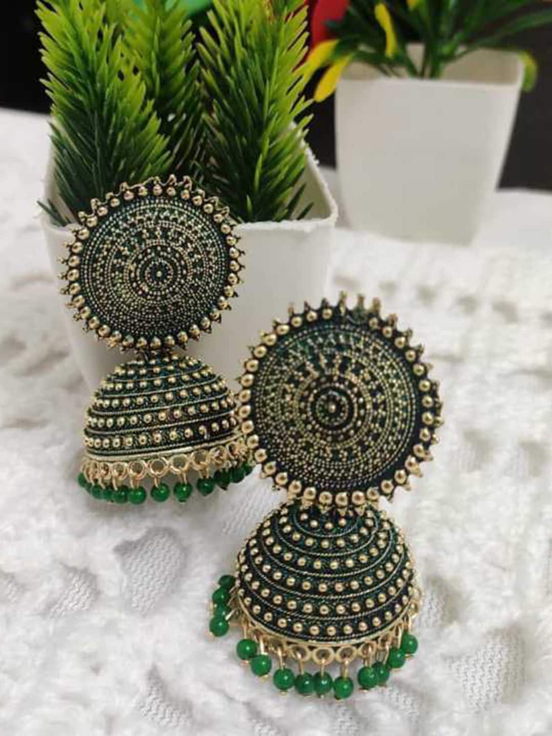 

Vembley Green Dome Shaped Jhumkas Earrings