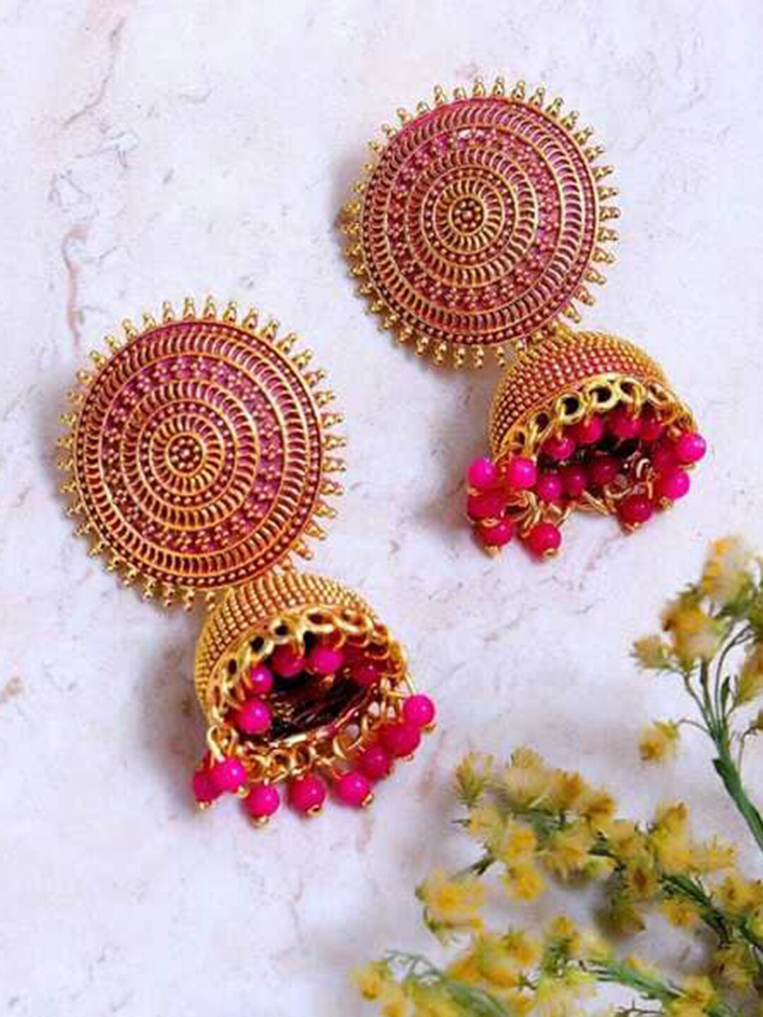 

Vembley Woman Pink Dome Shaped Jhumkas Earrings