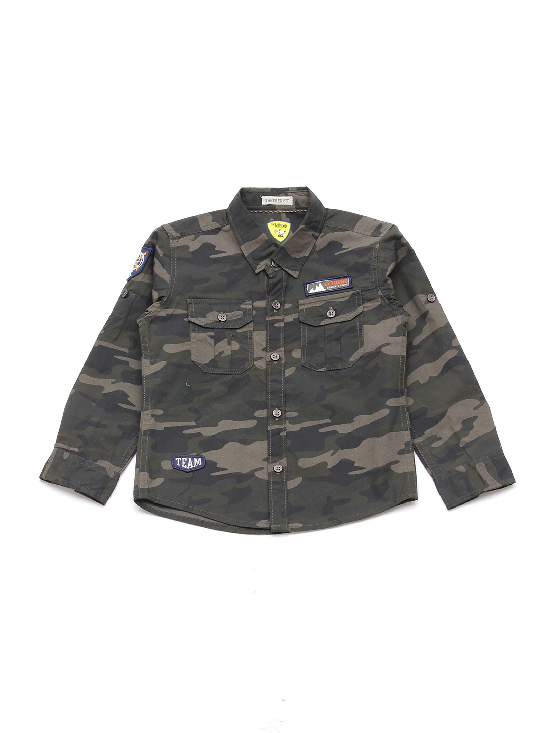

Lil Lollipop Boys Green Camouflage Printed Pure Cotton Casual Shirt
