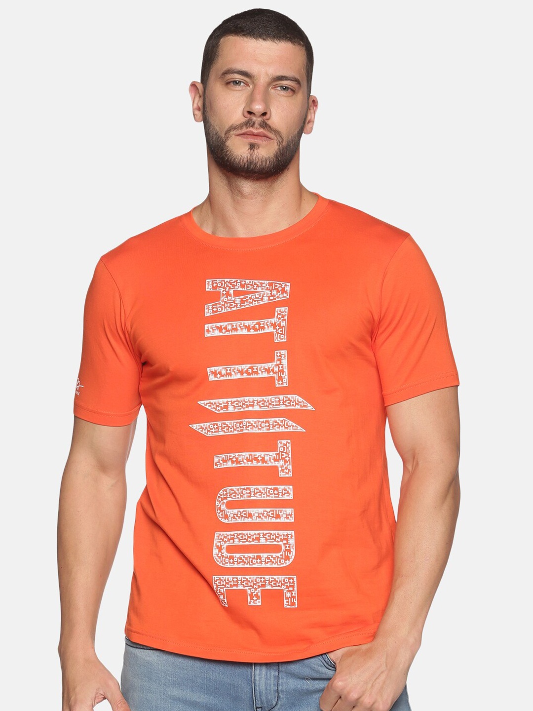 

ATTIITUDE Men Orange Typography Printed ClimaCool Slim Fit T-shirt