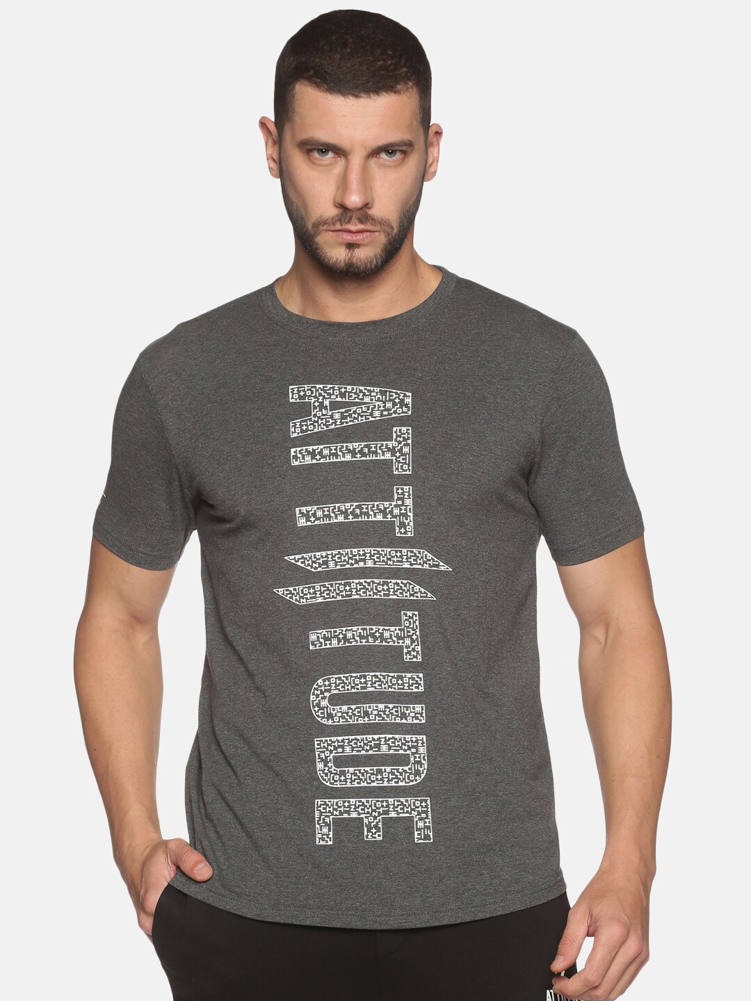 

ATTIITUDE Men Charcoal Typography Printed ClimaCool Slim Fit T-shirt