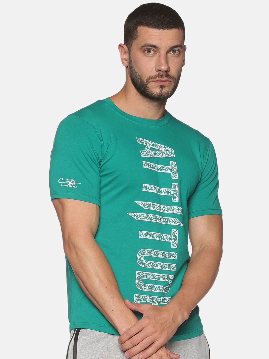 

ATTIITUDE Men Green Typography Printed ClimaCool Slim Fit T-shirt
