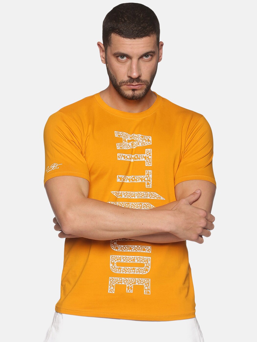 

ATTIITUDE Men Mustard Yellow Brand Logo Printed Slim Fit T-shirt