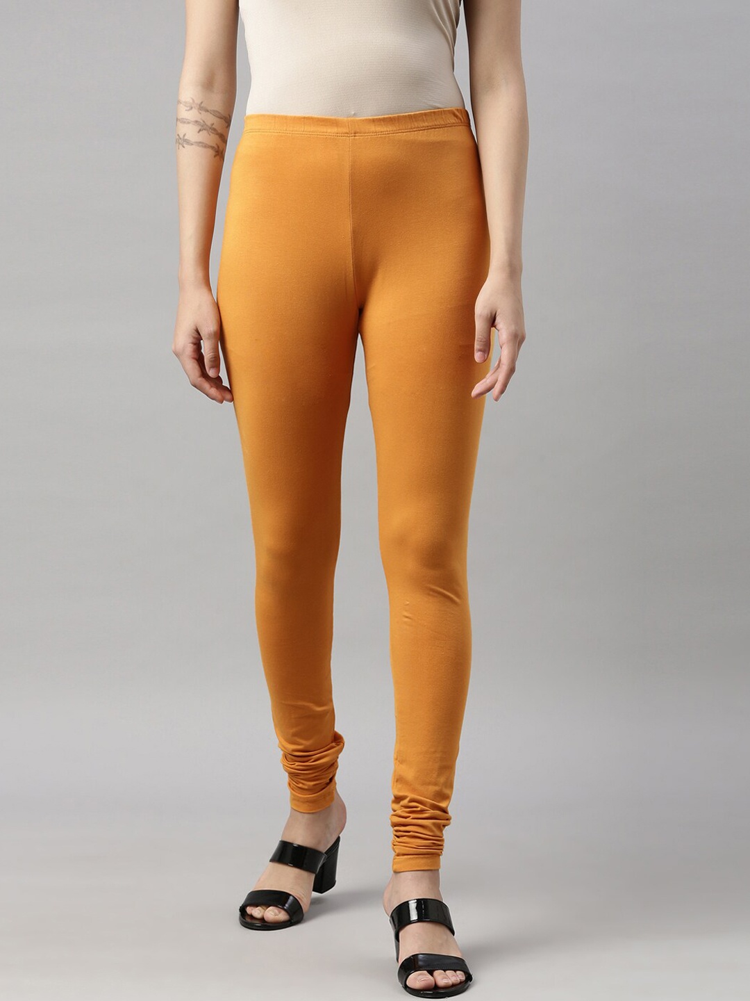 

GOLDSTROMS Women Mustard Churidar-Length Cotton Leggings
