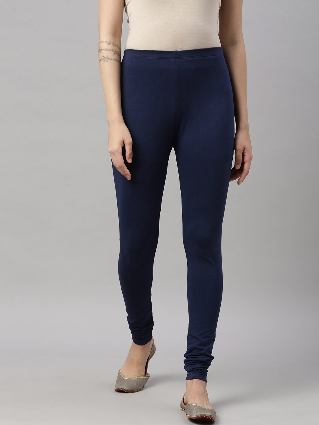 

GOLDSTROMS Women Navy Blue Solid Churidar-Length Leggings