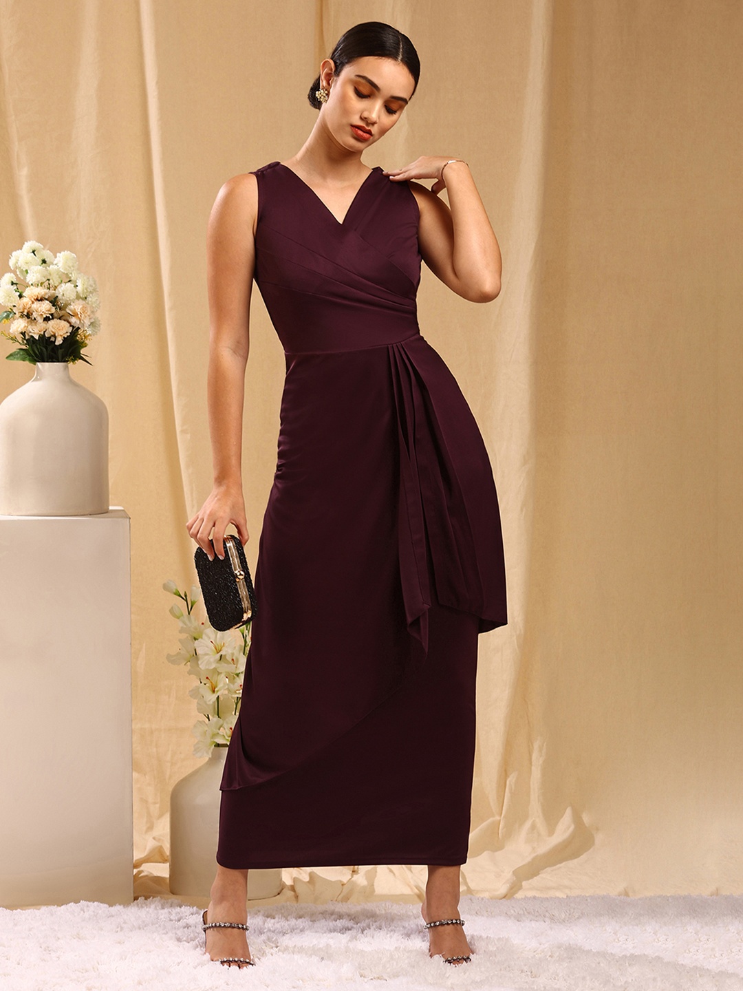 

TRENDY DIVVA Purple Sleeveless Wrap Maxi Dress