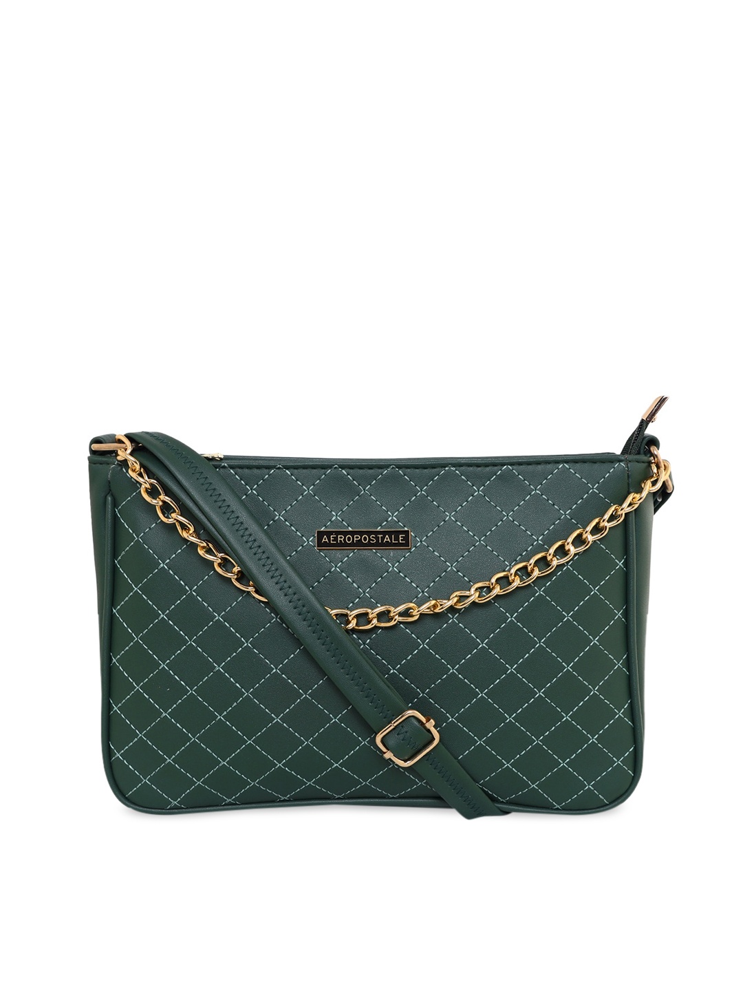 

Aeropostale Green Checked Textured PU Structured Sling Bag