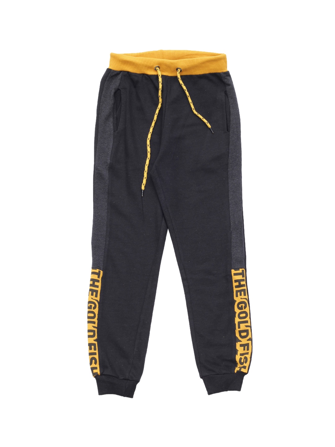 

Lil Lollipop Kids Black & Yellow Typography Printed Pure Cotton Joggers